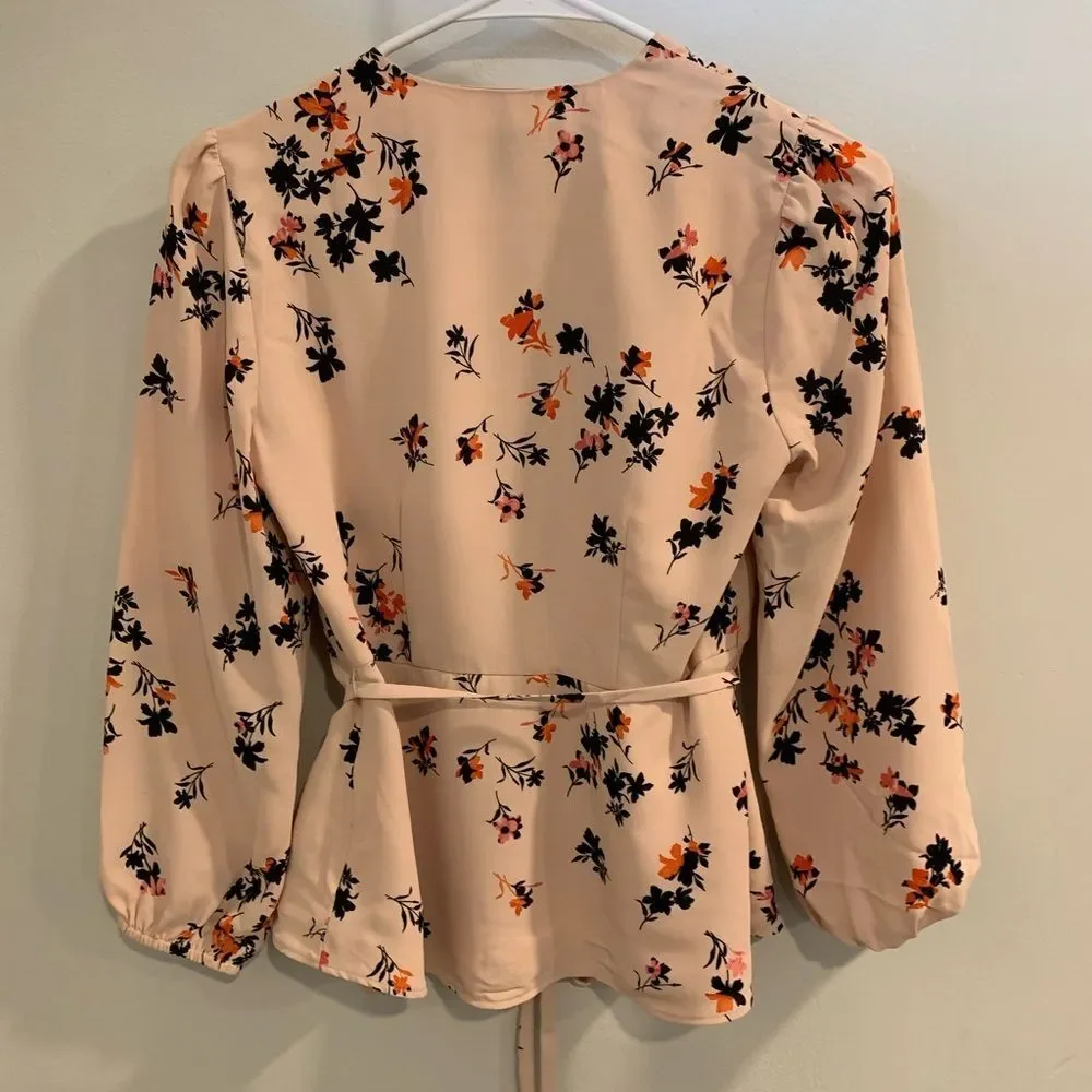 Ann Taylor Pink/Peach  Puff Sleeve Wrap Blouse - Picture 5 of 10